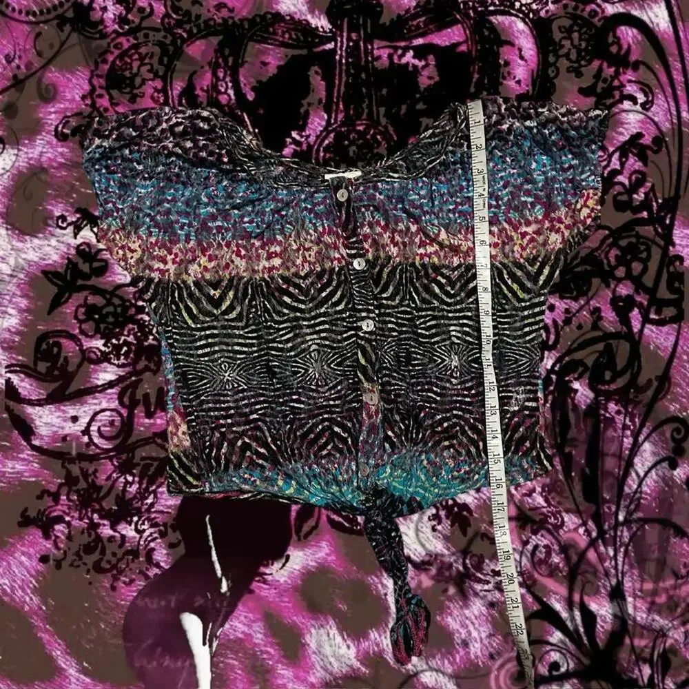 zebra swirl print washed abstract watercolor sheer y2k top - Picture 8 of 8